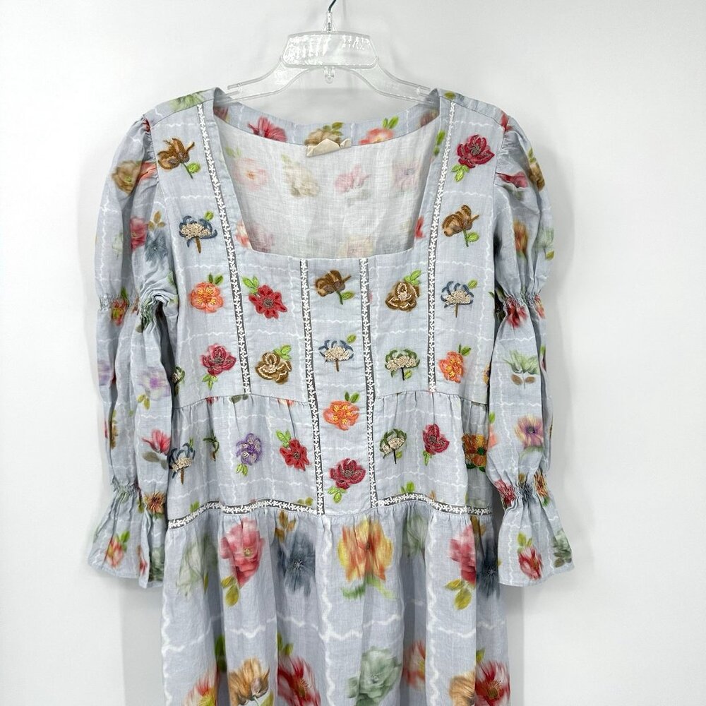 POZRUH maxi dress floral LARGE colorful cottage tiered smocked embroidered - Picture 3 of 16